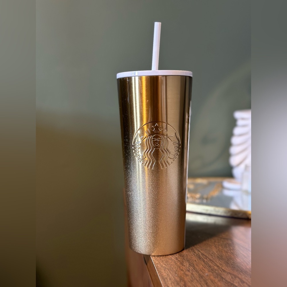 Gold Starbucks 24oz Cold Cup with Straw